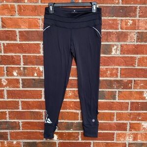 Athleta Womens Small Black Leggings Floral Flourish Reflective Ruched